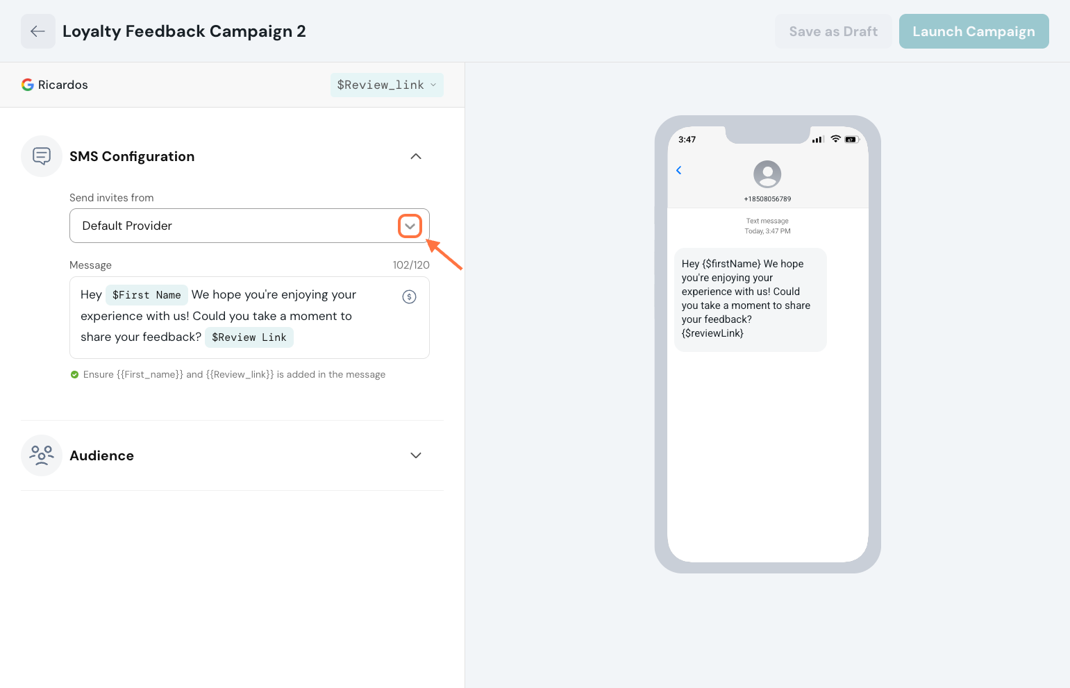 Click on SMS Configuration…