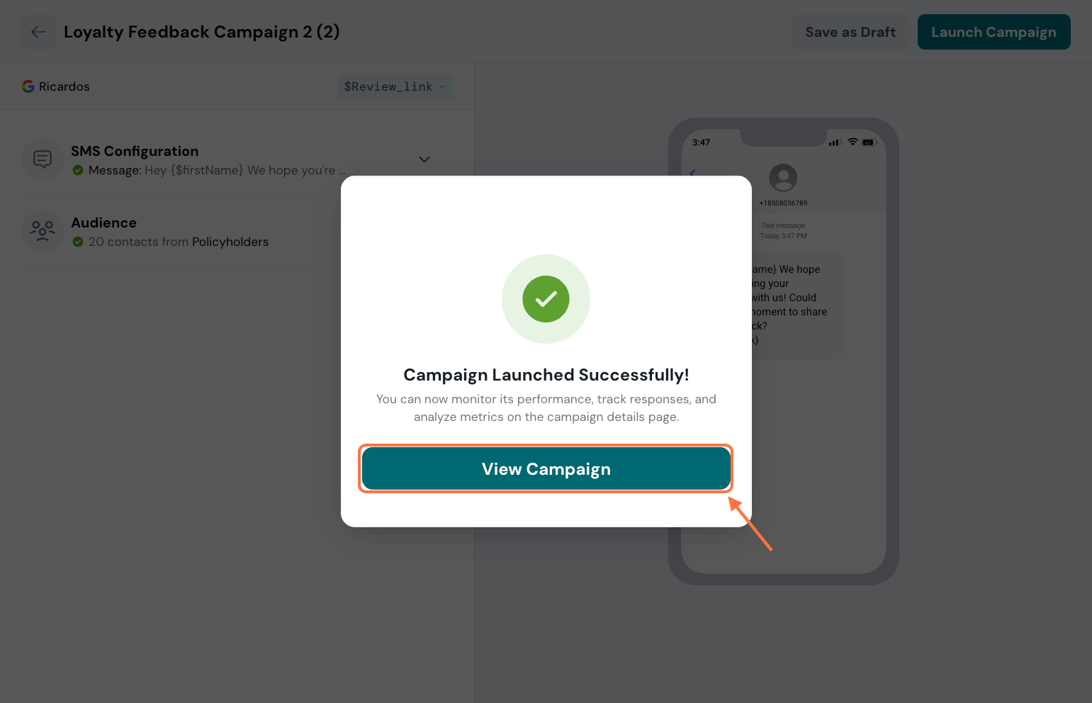 Click on View Campaign
