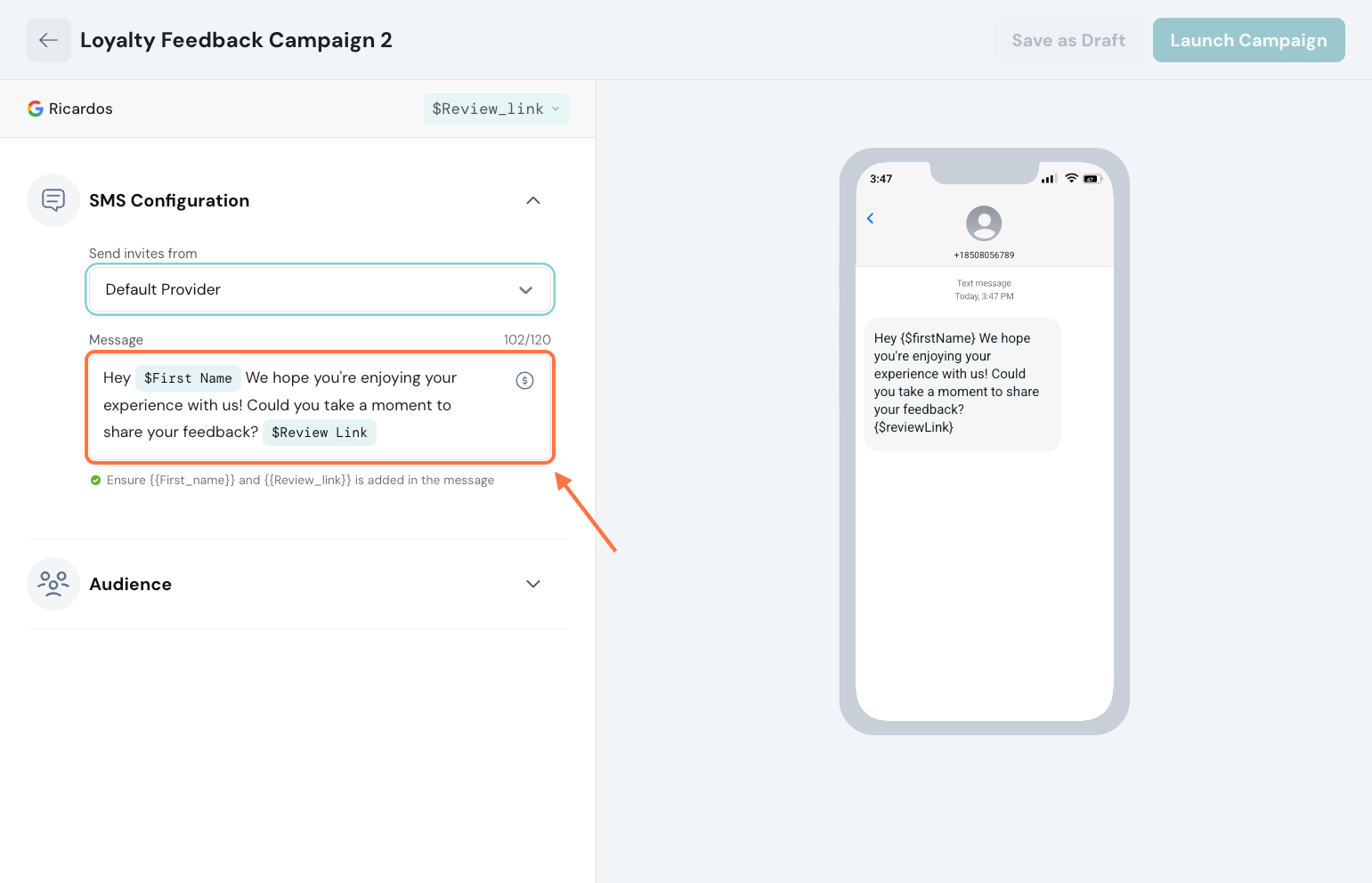 Click on SMS Configuration…