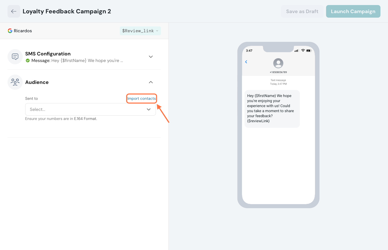 Click on Import contacts